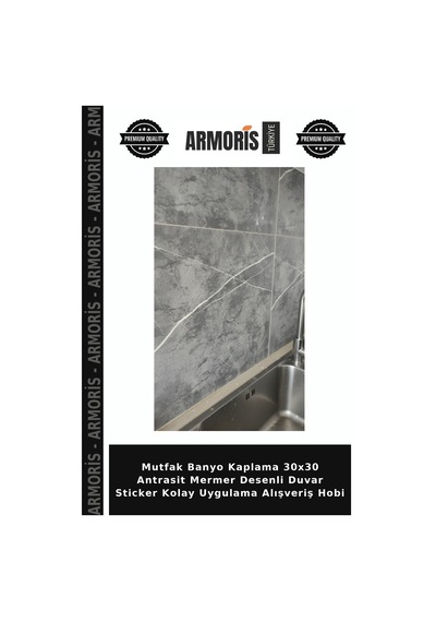 Mutfak Banyo Kaplama 30x30 Antrasit Mermer Desenli Duvar Sticker Kolay Uygulama Alışveriş Hobi