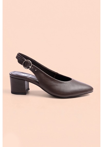 Analin Shoes Kadın Hakiki Deri Bilekten Bağlı Toka Detaylı Topuklu Ayakkabı Kahve
