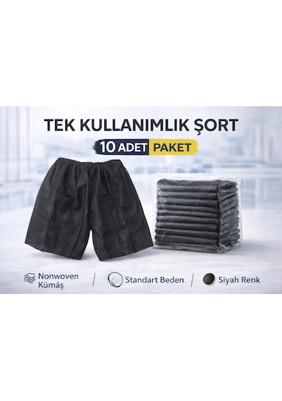 Tek Kullanımlık Şort 10 Adet Nonwoven Kumaş Siyah Standart Beden