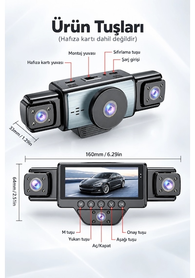 Seyu N89 5 Kameralı Wifi Full Hd 1080p Araç İçi Kamera Geniş Açı G-sensörlü 2 İnç