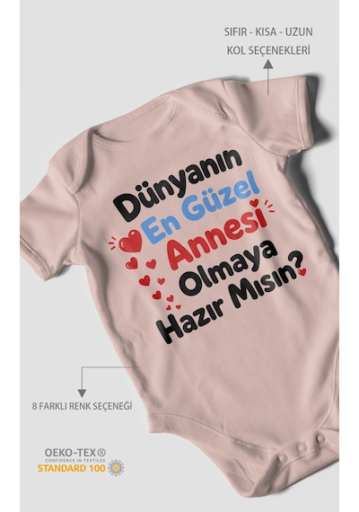 Morivokids Anneye Özel Kısa Kollu Bebek Body %100 Pamuk Zbn177-kk Pastel Pembe