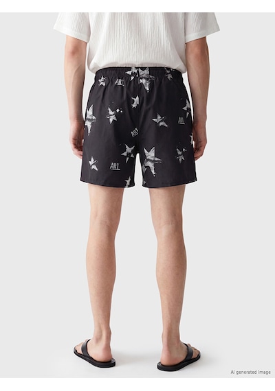 Lcw Swımwear Siyah Kısa Boy Baskılı Erkek Deniz Şortu