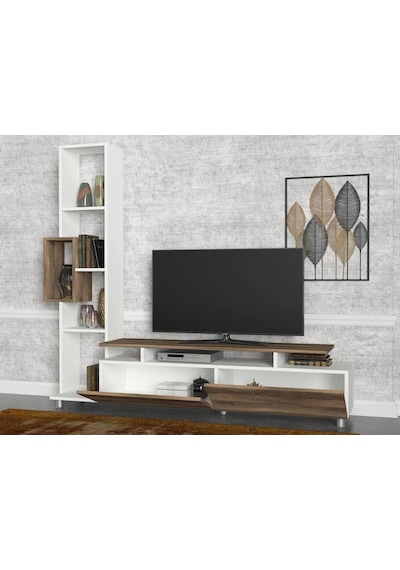 Dekorister Tulip Kitaplıklı Tv Ünitesi Beyaz-Ceviz