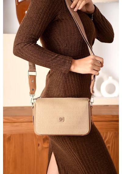 Just Polo Kadın Kabartma Baskılı El Ve Omuz Çantası Shoulder Bag Bej