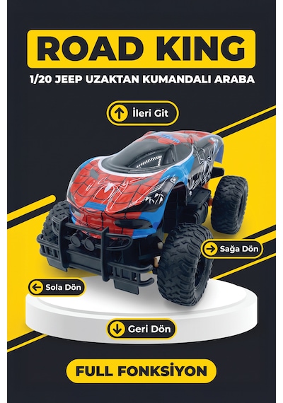 Örümcek Desenli Uzaktan Kumandalı Araba 1:20 Road King Full Fonksiyonlu Işıklı Off-road Rc Oyuncak Araba Çok Renkli
