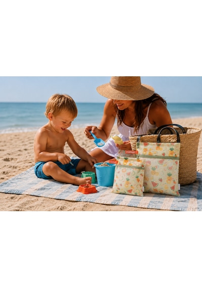Minimono 2'li Islak & Kuru Çanta Seti Sıvı Geçirmez Pu İç Yüzey Büyük + Küçük Boy 2'li Set Karpuz