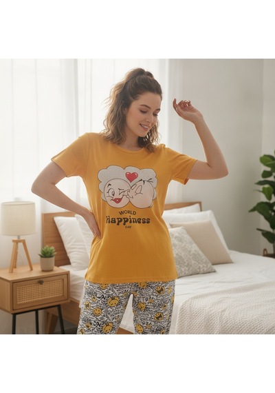 Bonbon Kadın Giyim Kısa Kollu Baskılı Pijama Takımı Bb2664 Çok Renkli
