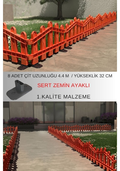 Dekoratif Plastik Alan Oluşturma Ve Bahçe Çiti 8 Adet Çit Y: 32 Cm / G: 4.4 M Sert Zemin Ayaklı - Kahverengi