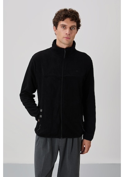 Tommy Life Siyah Yazı Nakışlı Dik Yaka Fermuarlı Standart Kalıp Erkek Sweatshirt Polar - 87992 Siyah