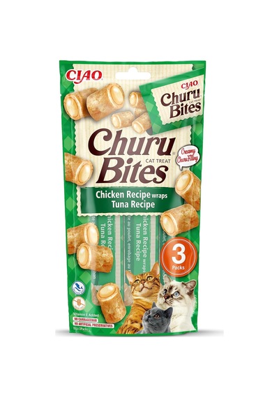 Churu Isırıkları - El Besleme İçin Kedi Tedavileri - Kremsi Dolgulu Çıtır Torbalar - Ton Balığı
