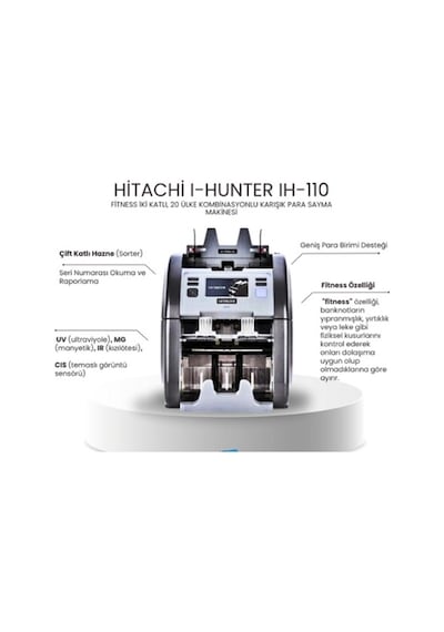 Hitachi-hunter Ih-110 İki Katlı, 30 Ülke Kombinasyonlu Karışık Para Sayma Makinesi