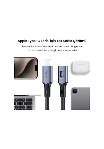 Veggieg Usb 3.2 Gen 2 Type-c Uzatma Kablosu Usb-c 100w 10gbps 4k 60hz 1 Metre