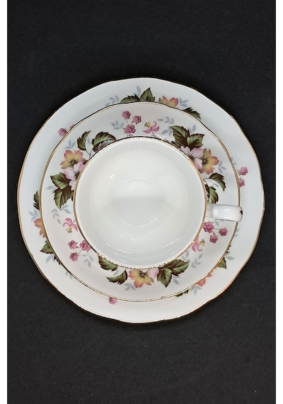 Yeşil Pembe Floral Vintage Çay Fincanı 3 Parça Yeşil
