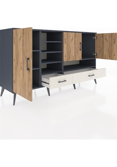 Kronos Konsol 8 Raflı 2 Çekmeceli 3 Kapaklı 176x59x99 Antrasit-ça Antrasit-çam/aytaşı