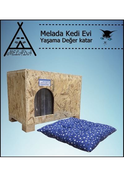 Melada Kedi Evi Dış Ortam Uygun Ahşap Kedi Evi Osb Minderli 61x41x36 Cm