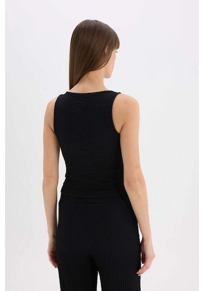 DeFacto Slim Fit Dar Kesim V Yaka Önden Bağlamalı Bürümcük Kolsuz Bluz D3568AX25SPBK81
