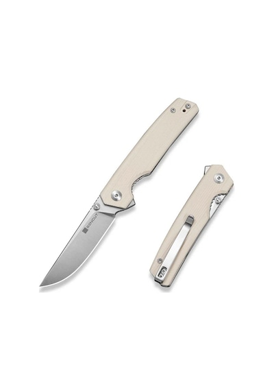 Sencut Stria Milled Ivory G10 Handle Satin Finished D2 Blade Blade Çakı Beyaz