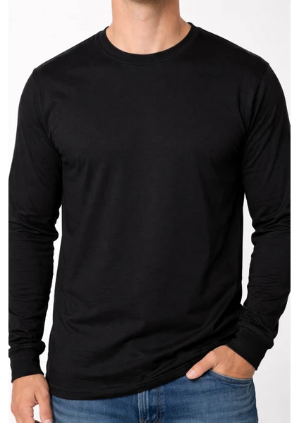 Bsnfashion Cordinat Erkek Uzun Kol T-shirt Açık Siyah