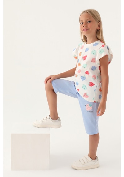 Rolypoly Strawberry Krem Kız Çocuk Kapri Takım 5274-42950 Krem - Mavi