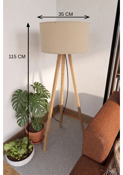 3 Ayaklı Tripod Lambader Bej Kumaş Başlık Diğer
