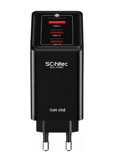 Schitec Gan 65w Ultra Hızlı Şarj Cihazı 3 Çıkışlı Usba / 2 X Type-c Hızlı Şarj Aleti Başlığı Hi-h05 Siyah