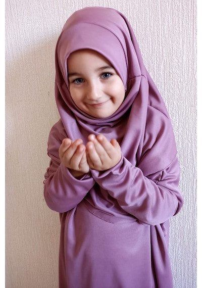 Dua Giyim Pratik Tek Parça Çocuk Namaz Elbisesi Gülkurusu