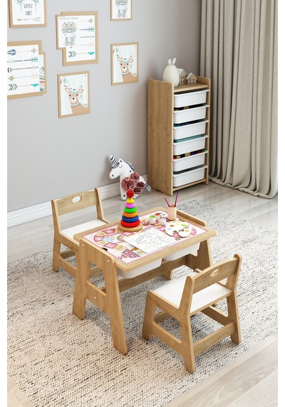 Fida Montessori Ahşap Aktivite Masa Ve 2 Sandalyeli Çocuk Seti, Saklama Bölmeli Pembe Desenli Fida Montessori Ahşap Aktivite Masa Ve 2 Sandalyeli Çocuk Seti, Saklama Bölmeli Pembe Desenli
