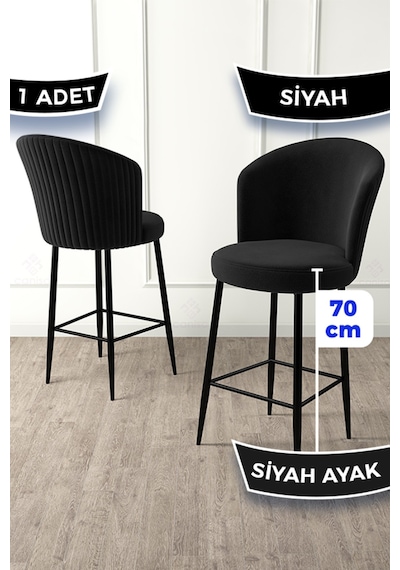 Canisa Concept Fora Serisi 1 Adet Ada Mutfak Sandalyesi Babyface Kumaş Siyah Bar Sandalyesi Siyah Metal Ayak Sandalyeler Siyah Ayaklar Siyah