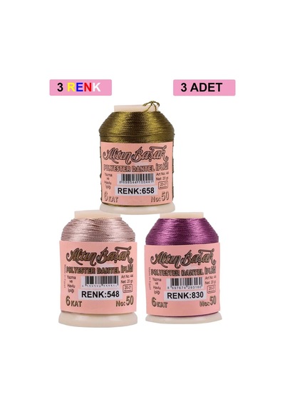 3 Adet Altınbaşak Oya Ve Dantel İpi 20 Gr - Royaleks - No: 548 - 830 - 658 Çok Renkli