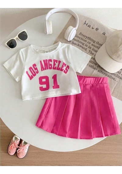 My Kids Wear Pile Etekli Baskılı Kız Çocuk Takım Pembe