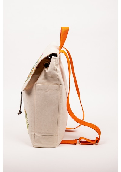 Fabric Craft Bag Sırt Çantas Kanvas Nakışlı Ayarlanabilir Krem Rengi Krem
