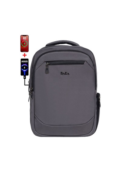 Dada Unisex Gri Okul Çanta Orta Boy Lise Üniversite 13,3-14 inç Usb Type-c Su Geçirmez Oxford Kumaş