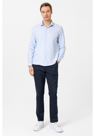 Süvari Buz Mavi Slim Fit Desenli Klasik Yaka Gömlek