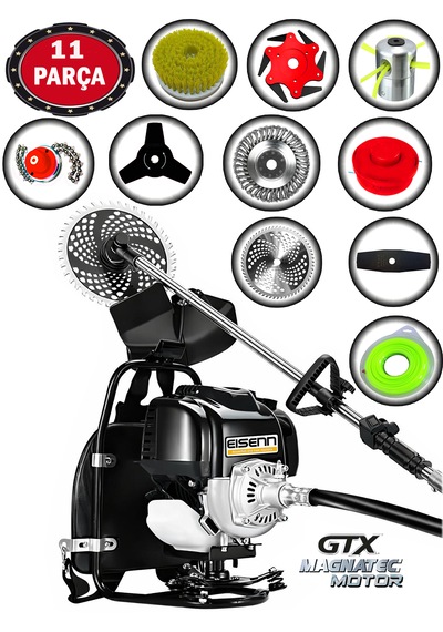 Eisenn German EIS-BR11 Sırt Tipi Benzinli Ot Çalı Çim Biçme Tırpanı + 11 Parça Full Set Halı Yıkamalı