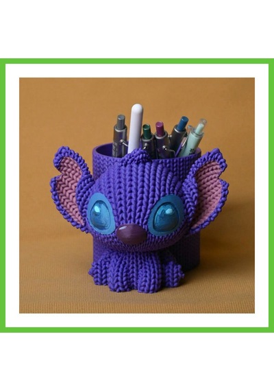 Bezos 3d Baskı Knitted Kalemlik - Sevimli Karakterli Masaüstü Kalem Organizeri-mor Dmc