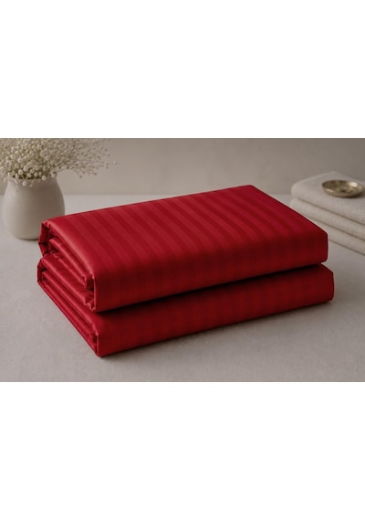 Tr Wova Home Burgundy Stripe Çift Kişilik Nevresim Takımı%90 Pamuk 83 Tel Saten Çizgili Lastikli Çarşaflı Nevres Diğer
