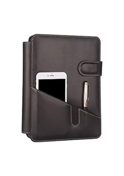 5281 Ajanda Tarihsiz Çizgili 17x24 Ajanda Defter 160 Yaprak Ivory Kağıt Suni Deri Telefon Kılıflı Hesap Makineli Organizer, Siyah Çok Renkli