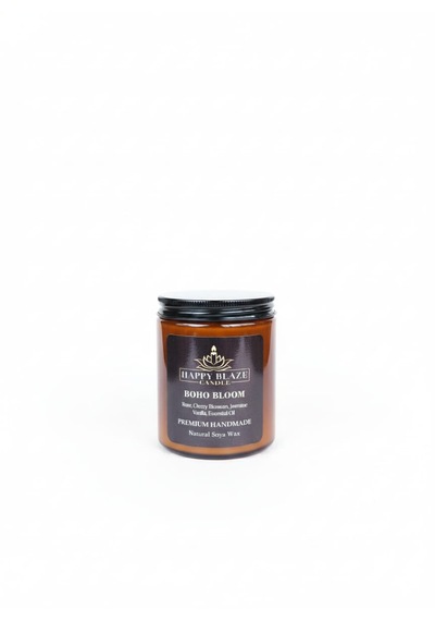 Boho Bloom Gül & Yasemin Kokulu El Yapımı Soya Mumu Happy Blaze Candle Amber