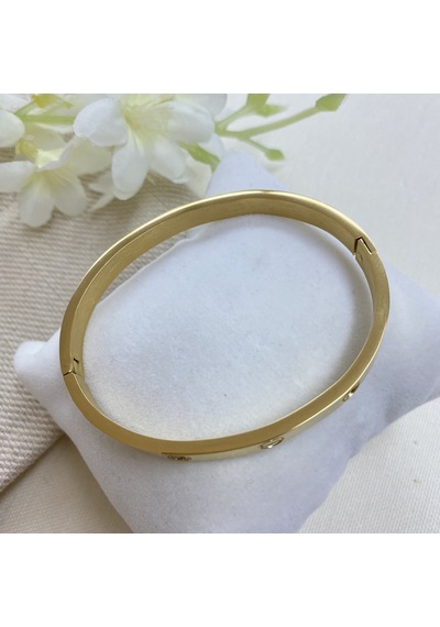 Kyver Taşlı 316 L Paslanmaz Çelik Kelepçe Bileklik Gold