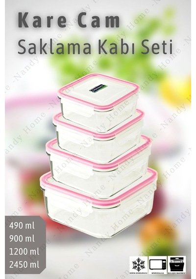 Glasslock Kare Cam Saklama Kabı 4'lü Set