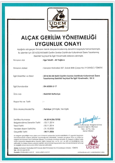 Palmiye Çift Kişilik Elektrikli Battaniye Keçeli Diğer