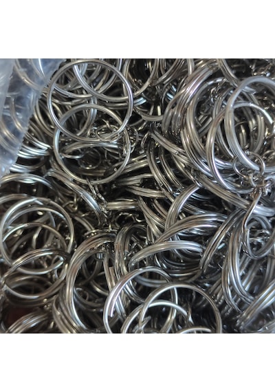100 Adet - Zincirli Metal Anahtarlık Halkası 25 Mm Gümüş Renk