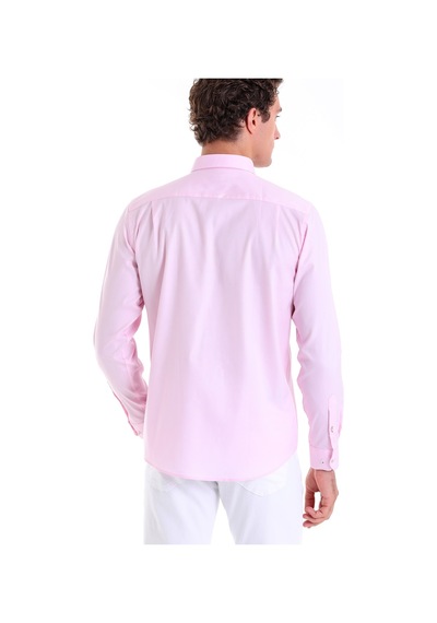 Hatemoğlu Pembe Comfort Fit Düz 100% Pamuk Düğmeli Yaka Uzun Kollu Casual G Pembe