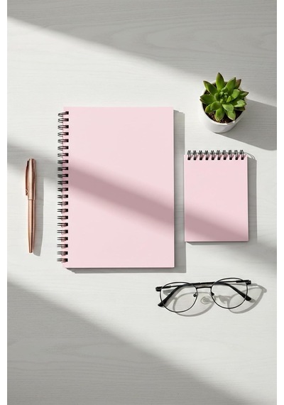 Tr Premium Pastel Renk İkili Defter Seti - Renkli Sayfalı A5 Spiralli Defter & A6 Not Defteri - 50 Yaprak Şeffaf Kapa Genel