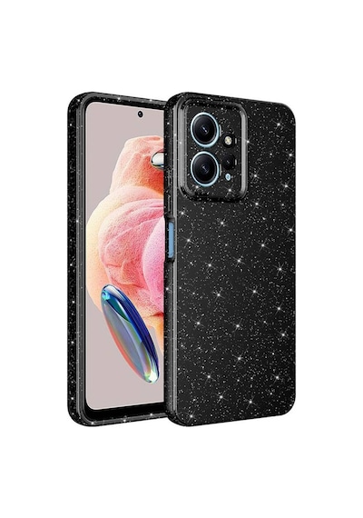 Redmi Note 12 4g Kılıf Parlak Simli Ve Kamera Korumalı Spoty Silikon Kapak Siyah