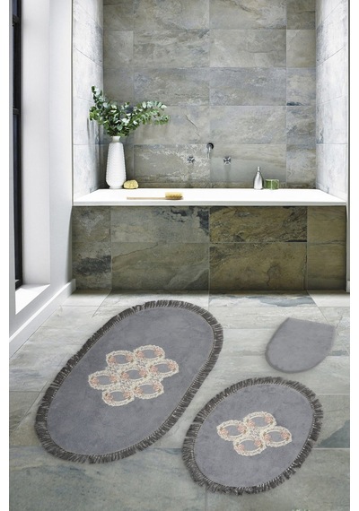 Akasya Saçakli Banyo Takımı 2 Pcs gri