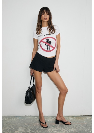 Grımelange Vıonex Kadın Yumuşak Ve Esnek Kumaşlı Baskı Detaylı Slim Fit Beyaz T-shirt