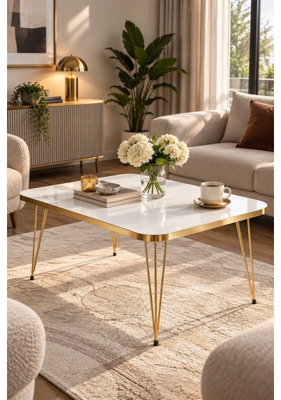 Sulorahome Gold Altın Beyaz Orta Sehpa Altın - Beyaz