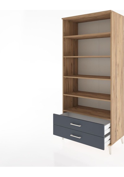 Hyperion Dolap 5 Raflı 2 Çekmeceli 88x44x195 Çam-antrasit Çam