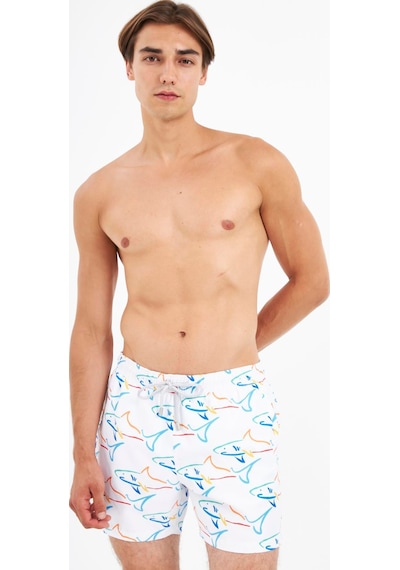 John Frank Requin Desenli Hızlı Kuruyan Mayo Short Erkek Mayo Short Jfsssw96 Beyaz-mavi